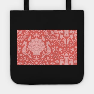 coral summer beach damask pattern with pink seashells Tote