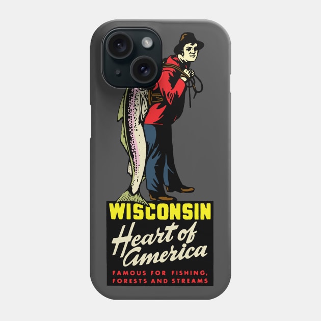 Vintage Wisconsin Fishing Phone Case by Kujo Vintage