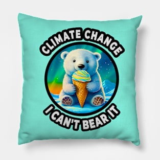 ❄️ Cute Polar Bear Cub on Ice, Licking an Ice Cream Cone Pillow