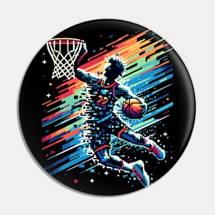 Pixelated Dunk: Retro Basketball Tee Pin