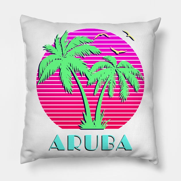 Aruba Palm Trees Sunset Pillow by Nerd_art