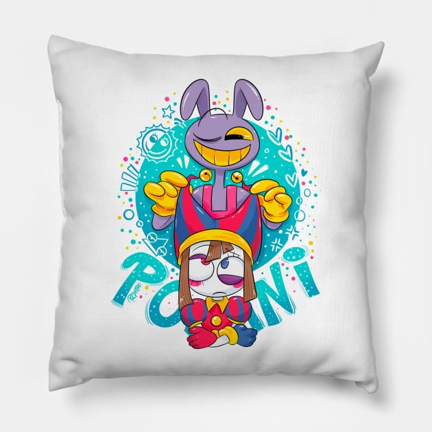 JAX AND POMNI THE AMAZING DIGITAL CIRCUS Pillow by Draw For Fun 