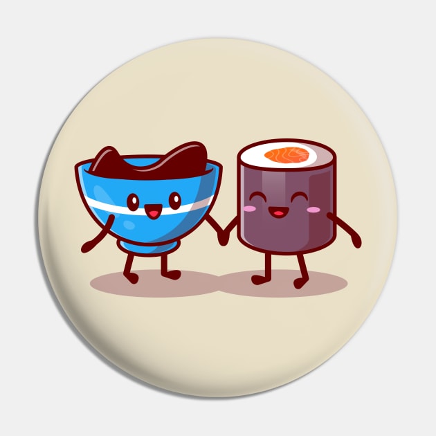 Cute Sushi And Shoyu Sauce Couple Cartoon Pin by Catalyst Labs