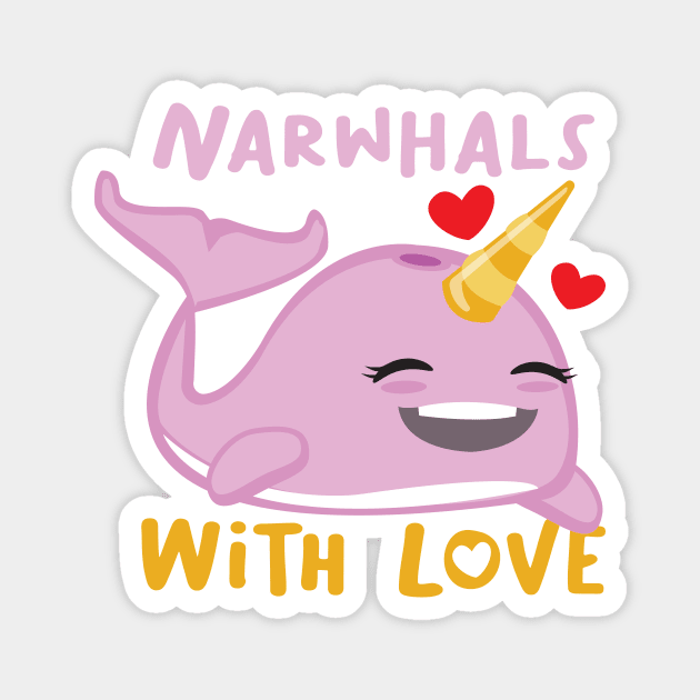 Narwhals with love smiling design for narwhale lover Magnet by Uncle Fred Design