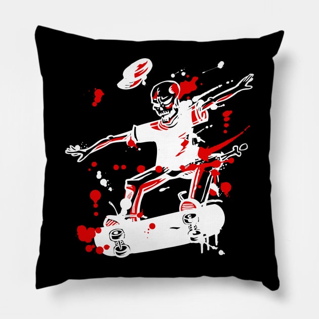 Skeleton skateboarding Pillow by Del Vecchio Designed 