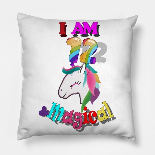 unicorn 12th birthday: I am 12 and magical Pillow by bratshirt