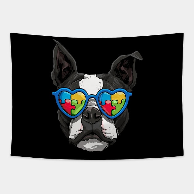 Boston Terrier Dog Autism Awareness Puzzle Tapestry by eldridgejacqueline