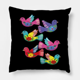 Mexican doves colorful folk art pattern handmade maximalist ornament decoration Pillow