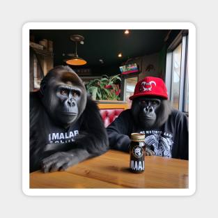 two gorillas enjoying beer in bar Magnet