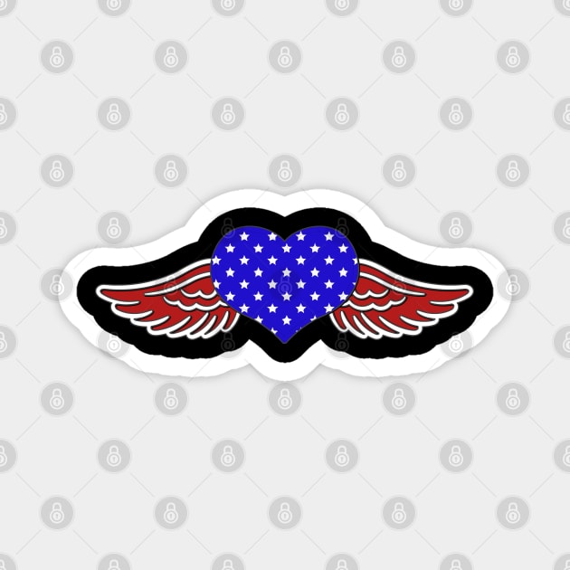 US Flag Red White and Blue heart Wings Magnet by KZK101
