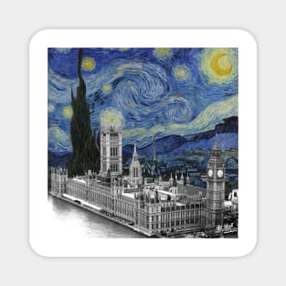 The Starry Night by Vincent Van Gogh and London (Big Ben and Westminster Palace) Magnet