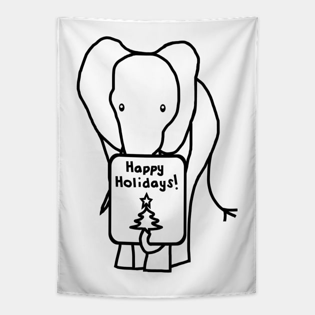 Christmas Elephant says Happy Holidays Line Drawing Tapestry by ellenhenryart