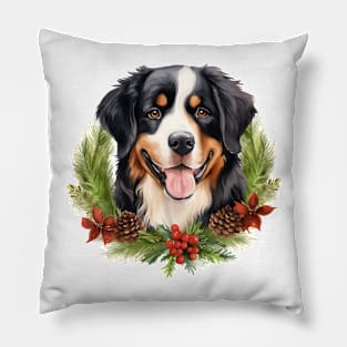 Christmas Bernese Mountain Dog Wreath Pillow