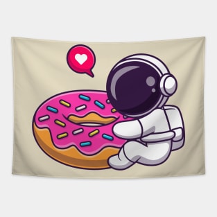 Cute Astronaut Hug Doughnut Cartoon Tapestry