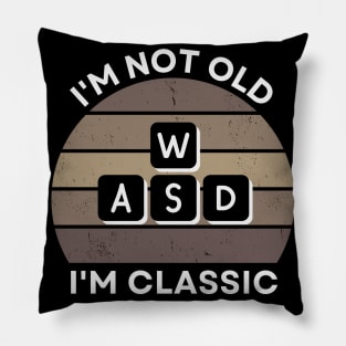 I'm not old, I'm Classic | WASD | Retro Hardware | Vintage Sunset | Sepia | '80s '90s Video Gaming Pillow