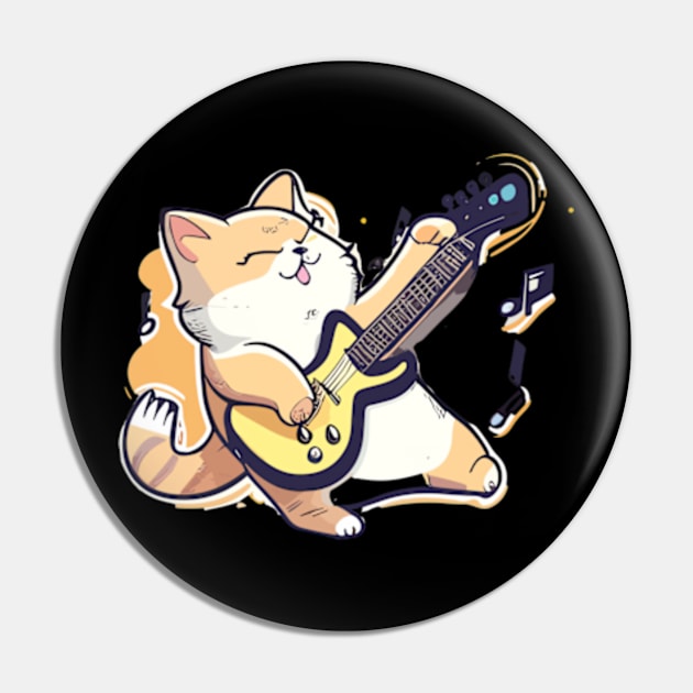 Cat Playing A Guitar Pin by Eini