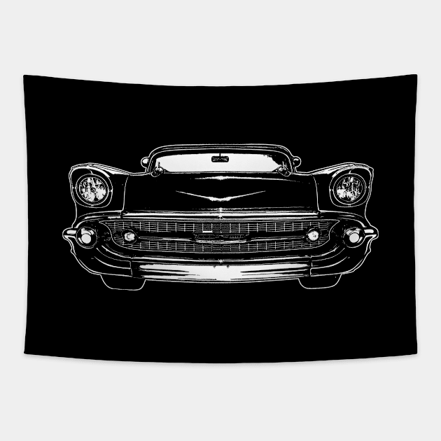 White Tri Five Chevy Sketch Art Tapestry by DemangDesign