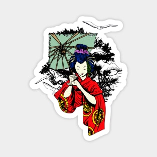 Geisha Holding An Umbrella Magnet