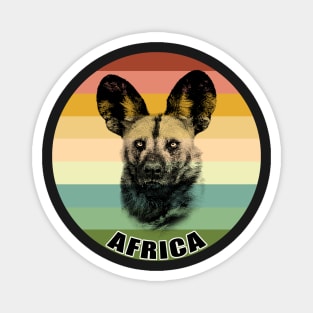 African Wild Dog Close-up on Vintage Retro Africa Sunset Magnet