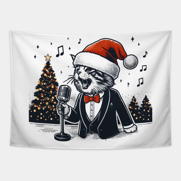 Maine Coon Cat Singing Christmas Tapestry by Graceful Designs