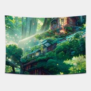 Magical Forest and Its Secret Beautiful Cottage in Jungle Tapestry