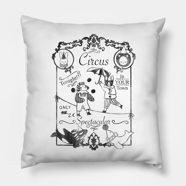 Circus Poster with cute animal clowns Pillow by Cati Daehnhardt