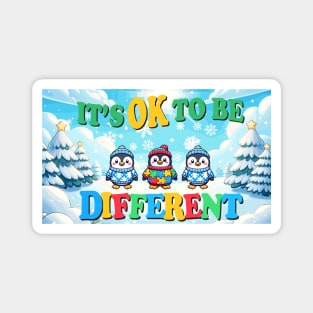 It's Ok To Be Different Autism Awareness Penguins Snowy Winter Background Variation Magnet