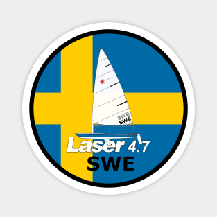 laser class sailboat on flag Sweden Magnet