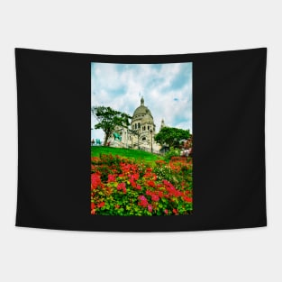 Sacre Coeur Basilica, Red Flowers, Paris, France Tapestry