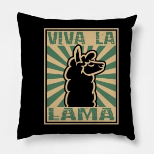 Funny Animals Viva La Lama Retro- color woodblock design Pillow