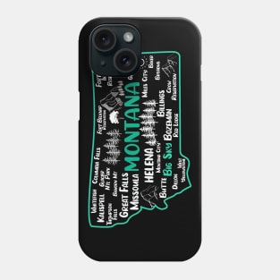 Cute map of Big Sky Montana, Helena, Missoula, Great Falls, Bozemian, Billings, Kalispell Phone Case