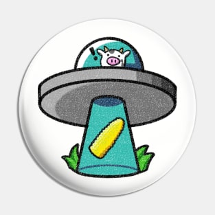 Corn-Loving Cow In A UFO Pin