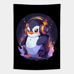 Cool Penguin With Headphones Tapestry