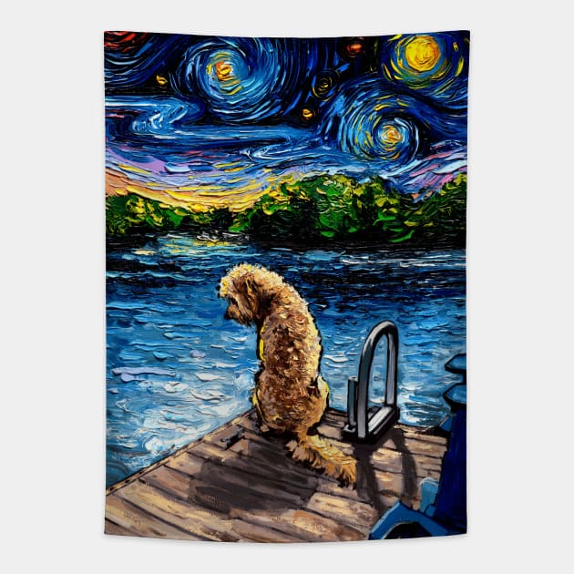 Goldendoodle Night 3 Tapestry by sagittariusgallery