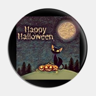 Happy Halloween Black Cat Design Pin