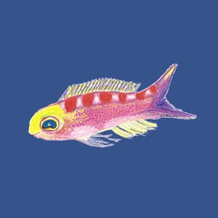 Happy Fishy Colored Pencil Drawing of a Saddled Anthias Fish T-Shirt