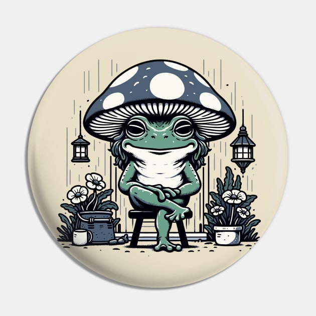 Solitary Frog Embraces the Gentle Rainfall Pin by TeeTopiaNovelty