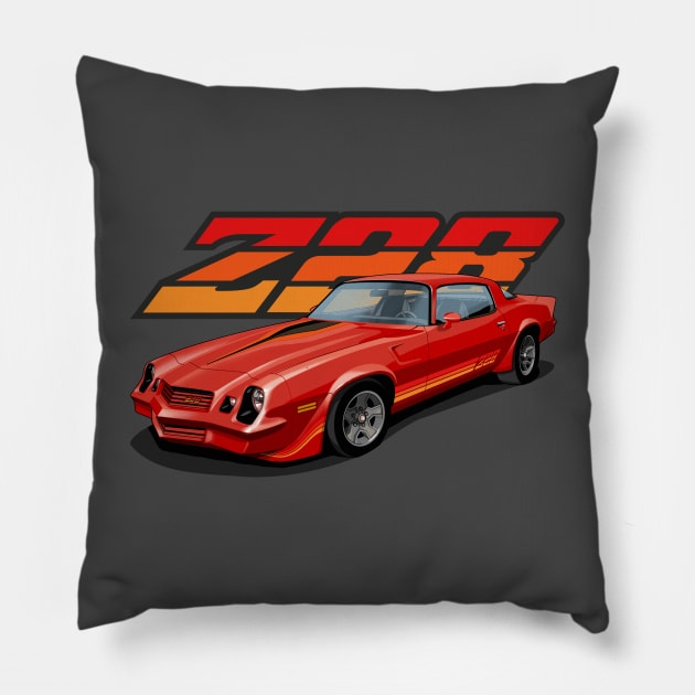 1981 Chevrolet Camaro Z28 in red Pillow by candcretro