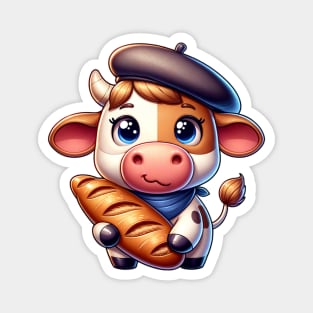 French Cow with Baguette Magnet
