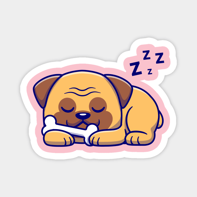 Cute Pug Dog Sleeping With Bone Cartoon Magnet by Catalyst Labs