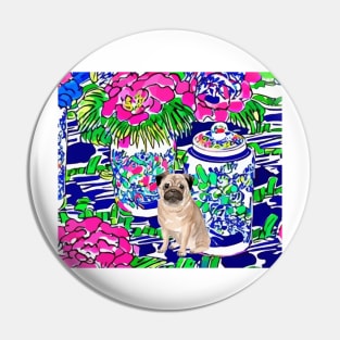 Pug and pink daisies Pin