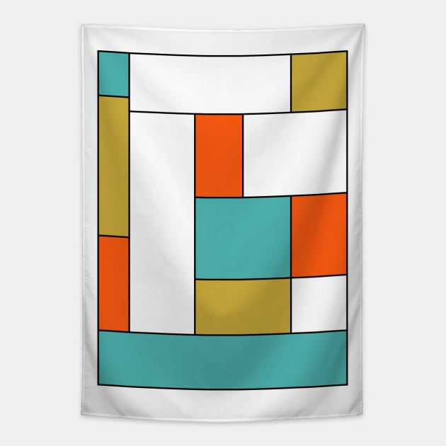 Turquoise Orange Gold Color Block Mid Century Tapestry by OrchardBerry