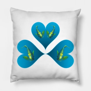 Angelfish | Three hearts in blue for a fish in motion | White background | Pillow