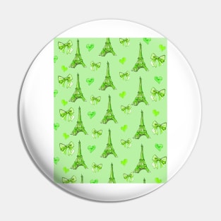 Girly Eiffel Tower Pattern in Watercolours Green Background Pin