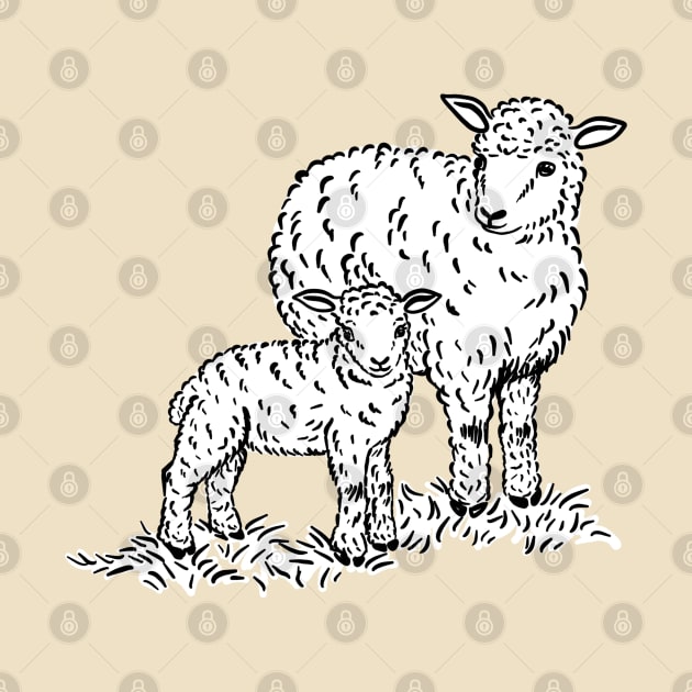 A Sweet Sheep with her little Lamb by illucalliart