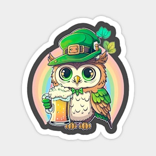 Saint Patrick's day owl holding a beer with PRIDE colors :) Magnet