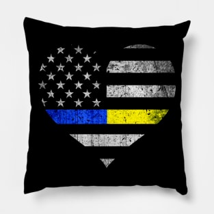 Police Dispatcher Gift - Thin Blue Gold Line Flag Heart Pillow