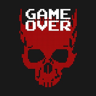 8-Bit Retro Gaming Game Over Gamer Halloween Pixel Skull T-Shirt