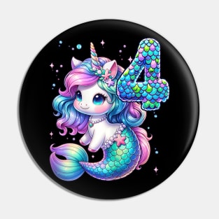 Unicorn Mermaid 4Th Birthday 4 Year Old Party Girls Outfit Pin