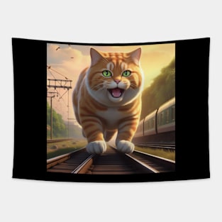 Cat Wanting To Be A Train Tapestry